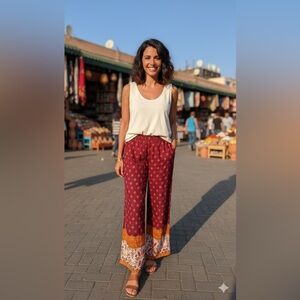 Bohemian Red and Orange High Slit Wide Legged Pants